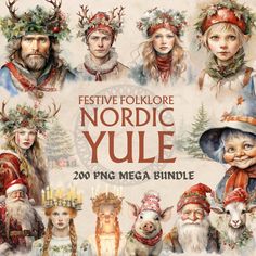 an advertisement for nordic yule with many people dressed in costumes