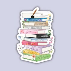 a stack of books with flowers and writing on them