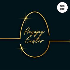 an easter egg with the words happy easter in gold lettering on a black and gold background