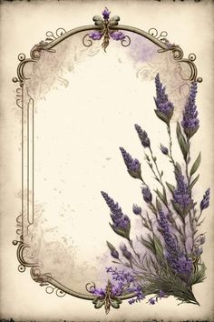 a frame with some purple flowers on it