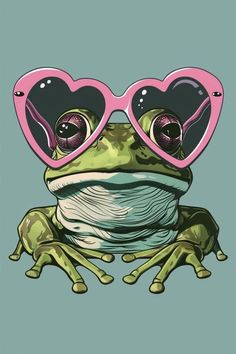 a frog with heart shaped glasses on it's face