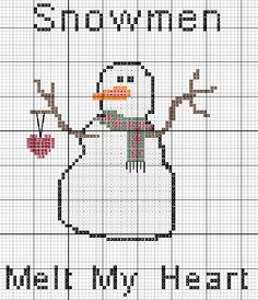 a cross stitch pattern with a snowman holding a heart