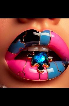 a woman's lips with puzzle pieces on them