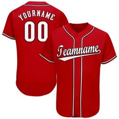 a red baseball jersey with the name and number on it, that reads your name