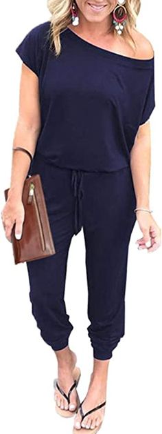 Amazon.com: PRETTYGARDEN Women's Loose Solid Off Shoulder Elastic Waist Stretchy Long Romper Jumpsuit Navy : Clothing, Shoes & Jewelry Long Jumpsuit Outfit, Clean Look Outfit, Forest Wedding Dress, Summer Outfit For Women, Long Pant Jumpsuit, Loose Jumpsuit, Jumpsuit Dressy, Long Romper, Jumpsuit Outfit