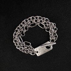 Silver electroplated brass and stainless steel, specialty chain bracelet with silver plated, hammered, ID tag toggle clasp - Silver electroplated brass & stainless steel, mixed specialty chain - three strands - Silver plated, hammered, Zamak, toggle focal clasp - Lead & Nickel safe *Really pretty - better than the photo displays! Adjustable Silver Tarnish-resistant Chain Bracelet, Silver Link Bracelets Tarnish Resistant, Modern Silver Charm Bracelet Tarnish Resistant, Silver Link Bracelet Tarnish Resistant, Modern Silver Chain Bracelet Tarnish Resistant, Modern Tarnish Resistant Silver Chain Bracelet, Modern Silver Tarnish-resistant Chain Bracelet, Silver Metal Chain Bracelet, Tarnish Resistant, Silver Metal Chain Bracelet Tarnish Resistant