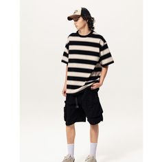 Cotton Oversized Striped T-Shirt Fabric: 100% Cotton Size: M, L, XL, 2XL Multiple Color Selections: Dark Green, Beige  Season: Summer Oversized Striped Tops For Streetwear, Oversized Casual Short Sleeve T-shirt, Oversized Casual Drop Shoulder T-shirt, Casual Oversized Drop Shoulder T-shirt, Striped Short Sleeve T-shirt For Streetwear, Oversized Striped T-shirt For Summer, Oversized Striped Cotton T-shirt, Striped Oversized Short Sleeve T-shirt, Casual Striped T-shirt For Streetwear