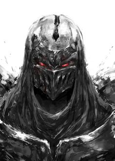 the dark knight in black and white with red eyes