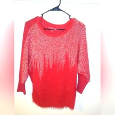 Jennifer Lopez Red Sweater; Crew Neck 3/4 Length Sleeve With Rib Knit Cuffing And Silver Thread Accent, Size M. New Without Tags Never Worn. Red Long Sleeve Party Sweater, Red Holiday Party Sweater, Red Fitted Sweater For Party, Casual Red Sweater For Party, Red Sweater, Knit Cuff, Red Sweaters, Jennifer Lopez, Colorful Sweaters