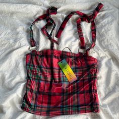 Cute Limited-Edition Red Plaid Crop Top From Dolls Kill’s Current Mood Line, Tied At The Shoulders With Metal Hardware Detailing And Green And Dark Blue Accents. Size: Women’s Xs. Brand New, Unworn With Original Tag. Red Y2k Crop Top For Summer, Y2k Red Crop Top For Summer, Red Y2k Sleeveless Crop Top, Red Fitted Y2k Crop Top, Red Y2k Style Crop Top For Spring, Red Sleeveless Y2k Crop Top, Red Casual Tie Back Top, Trendy Red Top For Festival, Red Strappy Crop Top For Summer