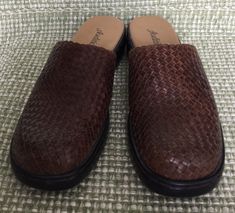 AUDITIONS WOMENS BROWN WOVEN LEATHER CUSHIONED CLOGS MULES SHOES MINT SIZE 7.5AA | eBay Leather Woven Clogs With Round Toe, Woven Leather Clogs With Round Toe, Leather Woven Round Toe Clogs, Brown Closed Toe Woven Leather Mules, Brown Woven Leather Closed Toe Mules, Brown Woven Leather Slip-on Clogs, Casual Woven Leather Clogs With Closed Toe, Brown Woven Leather Closed Toe Clogs, Brown Woven Sole Mules With Round Toe