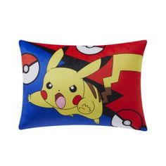 a rectangular pillow with an image of pikachu on it