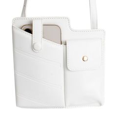 White Mobile Phone Crossbody White Rectangular Phone Bag With Cell Phone Pocket, White Everyday Use Phone Pouch Bag, Modern White Faux Leather Bags, White Faux Leather Travel Bags, Everyday White Crossbody Phone Bag, White Faux Leather Shoulder Bag For Everyday Use, White Phone Bag With Cell Phone Pocket, White Phone Shoulder Bag With Cell Phone Pocket, White Rectangular Phone Bag With Removable Pouch