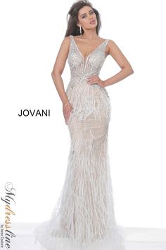 Jovani 03023 - Mydressline Crystal Prom Dress, Feather Prom Dress, Modern Gown, Pageant Gown, Jovani Prom, Formal Evening Wear, Embellished Skirt, White Evening Dress, Prom Long