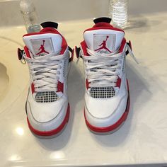 Jordan 4 Fire Reds Willing To Negotiate A Little Aesthetic Tennis, Jordan 4 Fire Red, Jordan 4 Red, Nike Shoes Women Fashion, Pretty Sneakers, Nike Shoes Air Force, Red Jordans, Jordan Shoes Retro