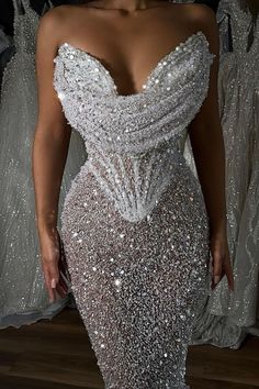 Lena Berisha Wedding Dress, Lena Berisha, Highschool Prom, Custom Made Dresses, Silver Gown, Exquisite Gowns, Sequin Evening Dresses