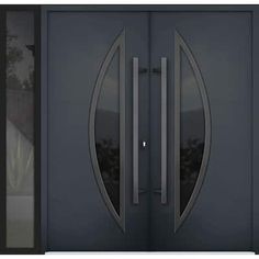 the front door is open and there are two glass doors on each side, one with an oval design at the top