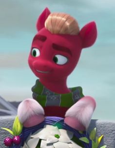 a cartoon character sitting on top of a wall