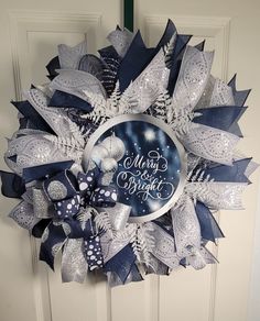 Christmas Wreath to brighten your door. A beautiful blue and silver Christmas Wreath. Silver Christmas Wreath, Come Let Us Adore Him, Snowflake Wreath, Meaning Of Christmas, Mini Ornaments, Christmas Door Hanger, Christian Decor, Religious Christmas, Winter Snowflakes