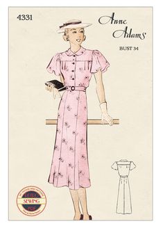 The iconic decade of style inspired this simple  and sweet 1930s frock pattern. Designed to be  worn in the warmer months, it features a yoked  bodice, panelled skirt, cape sleeves and a soft  self-made belt.  Great for beginners and experienced sewers  alike! There are no fabric suggestions so something  like Cotton, viscose, silk, linen would work  well. Suitable for a 34-ins bust and waist 28 ins This pattern includes Basic Step-by-Step  instructions and helpful sewing tips. The PDF pattern i Vintage Cap Sleeve Dresses, Classic Vintage Dress With Fitted Bodice And Short Sleeves, Classic Vintage Dress With Short Sleeves And Fitted Bodice, Tea Dress Pattern, 1930s Dress Pattern, 1940s Tea Dress, Skirt Cape, 1930s Fashion Dresses, Frock Pattern