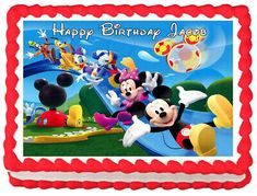 a birthday cake with mickey mouse and friends on it