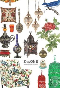 an assortment of decorative items are displayed on a white background with the words one above them