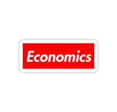 a red sticker with the words economics on it