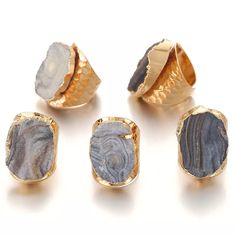 Real raw druzy hand dipped in 24K gold base and plating. One size fits all with easy adjustable sizing. Adjustable Gold Jewelry With Raw Stone, Adjustable Gold Rings With Raw Stone, Gold Jewelry With Raw Stone Open Ring, Gold Agate Jewelry With Raw Stone, Stone Edge, Stone Gold, Raw Stone, Crystal Cluster, Cluster Ring