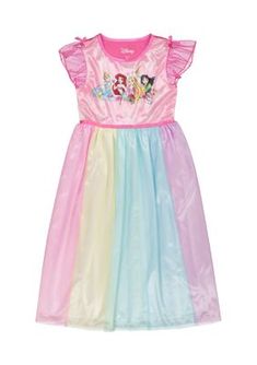 Inspired by her favorite Disney Princesses, this colorful AME nightgown makes a sweet pick for giving her a night full of wonderful dreams. | AME Toddler Girls Multi Princess Nightgown, 2T Fantasy Nightgown, Mulan Party, Disney Princess Gowns, Princess Nightgowns, Princess Fantasy, Disney Princess Toddler, Sparkly Gown, Disney Princess Cinderella, Fantasy Princess