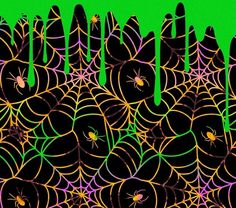 an abstract image of black pumpkins and spider webs on a green screen background