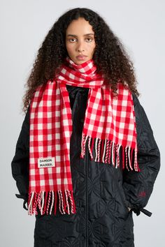 Made from responsible wool, this season's gingham scarf boasts classic style with a contemporary, circular twist. •Gingham design •DM branding tab •100% responsible wool •Designed in London Gingham Scarf, Damson Madder, Red And White Gingham, Red White Christmas, Christmas Scarf, Checked Scarf, Hooded Scarf, Striped Scarves, Red Gingham