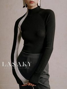 Lasaky - Classic Turtleneck Long Sleeve Fitted Sweater Chic Winter Outfits, Tight Sweater, Slim Sweater, Pullover Outfit, Turtleneck Long Sleeve, Cooler Look, Long Sleeve Turtleneck, Fitted Sweater, Sweater Black