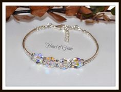 Swarovski Crystal Bracelet by HeartofGems on Etsy Silver Bar Bracelet, Wire Jewelry Tutorial, Diy Jewelry Inspiration, Bracelets Design, Swarovski Crystal Bracelet, Rainbow Jewelry, Beads Bracelet Design, Pretty Bracelets, Unique Bracelets