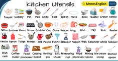 an image of kitchen utensils and other things that are in the pictures below