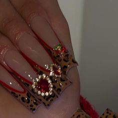 ♡ 𝐎𝐂 𝐍𝐀𝐈𝐋 𝐓𝐄𝐂𝐇 | 𝐒𝐀𝐘𝐔𝐑𝐈 ♡ on Instagram: "These deserve another post😩🫶🏽.  • • • • #nails #nailtech #nailsnailsnails #cherrynails #cheetahprintnails #brownnails #rednails #blacknails #frenchtipnails #charmnails #reels #explorepage #nailart #ocnails #ocnailtech #714nailtech #nailsbysayuri_" Long Cheetah Print Nails, Red Junk Nails, Cheetah Print Nail Designs, Nail Inspired, Cheetah Print Nails, Junk Nails