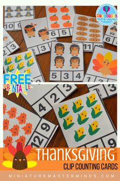 thanksgiving counting cards with the words free printable for kids to practice counting and matching numbers