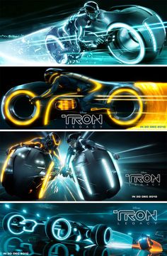 three different types of futuristic vehicles are shown in this graphic art work, each with an image