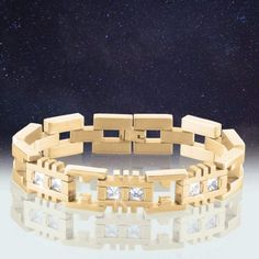 A classic bracelet should be part of every man’s wardrobe. Every link has been lavishly gold plated and polished to perfection. To complete this piece, 1ct of princess cut Diamondeau® - the Supreme Diamond Alternative have been set into the middle links making this bracelet a real conversation piece. Real Conversation, Diamond Alternatives, Classic Bracelets, Men's Bracelet, Every Man, Conversation Piece, Princess Cut, The Middle, Time Piece