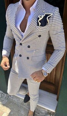 Check Men Suit Tailored Plaid Suits For Men, Mens Checkered Suit Gingham Tuxedo, Elegant Plaid Business #Casual #Suit Plaid Outerwear, Formal Suits Men, Best Suits For Men, Wedding Suits For Men, Wedding Blazers, Prom Tuxedo, Men's Business Suits, Men Blazer