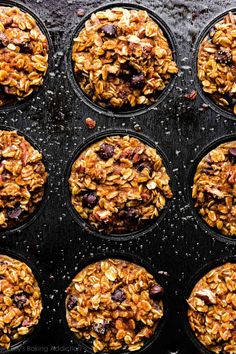 muffins with chocolate chips and oats in a muffin tin ready to be baked