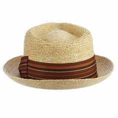 Braided raffia fedora hat. Striped multi tone wide ribbon band with side bow. Turned up brim, 1.75" wide. Teardrop crown with front pinch. Fully lined. Velcro ribbon size adjuster under sweatband. 100% raffia Kentucky Derby Top Hat With Short Brim, Short Brim Top Hat For Kentucky Derby, Brown Woven Boater Hat With Short Brim, Fitted Brown Straw Hat, Brown Boater Hat With Wide Brim In Toquilla Straw, Fitted Brown Straw Hat With Short Brim, Brown Wide Brim Boater Hat In Toquilla Straw, Brown Toquilla Straw Boater Hat With Wide Brim, Brown Woven Fedora With Short Brim