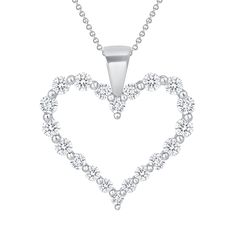 This Shared Prong 0.85 carat diamond heart pendant necklace is the perfect way to show your love. Available in stunning yellow, rose and white gold, this elegant piece is sure to complement any outfit. The 16" chain adds a touch of sophistication and charm. Sparkle your way through the day with this timeless pendant! Heart-shaped Cubic Zirconia Necklace With Prong Setting, Diamond Heart Cut Necklace With Prong Setting, Wedding Heart Necklace With Prong Setting, Wedding Heart Necklace In Prong Setting, Elegant Heart Shaped Necklace With Prong Setting, Fine Jewelry Heart Pendant Necklace With Prong Setting, White Single Cut Diamond Necklaces For Valentine's Day, Formal Heart Necklace With Prong Setting For Valentine's Day, Formal Heart Cut Necklace With Prong Setting