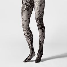 Women's Tights - A New Day Black S/M Black Lace Fitted Hosiery, Spring Fitted Lace Hosiery, Spring Lace Fitted Tights, Spring Fishnet Fitted Tights, Fitted Lace Fishnet Legwear, Fitted Lace Stockings For Spring, Spring Lace Fitted Stockings, Elegant Fitted Mesh Hosiery, Spring Fitted Fishnet Stockings