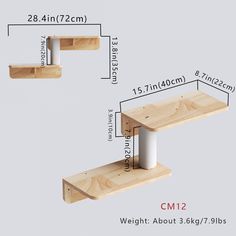 two wooden shelves are shown with measurements for each shelf in the same size and width