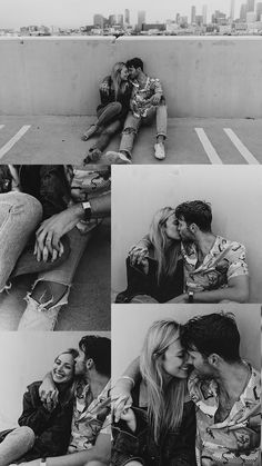 black and white photos of people sitting on the ground, one kissing another's forehead