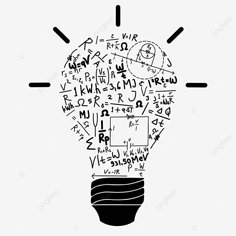 a black and white drawing of a light bulb with many letters coming out of it