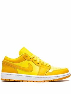 Jordan Air Jordan 1 Low "Yellow Strike" Sneakers - Farfetch Jordan 1 Low Yellow, Jordan Wings, Low Top Jordans, Jordan Outfit, Yellow Theme, Custom Made Shoes, Jordan Air, Cute Nike Shoes, Wings Logo