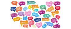 colorful speech bubbles with the words hello in different languages