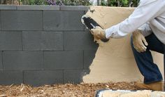 Concrete Block Walls, Spanish Bungalow, Cinder Block Walls, Cement Blocks, Build A Wall, Pressure Treated Wood, Cinder Block, Block Wall, Concrete Blocks