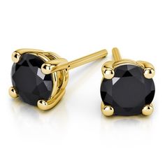 Round Black Diamond Stud Earrings in Yellow Gold. These modern round cut diamond stud earrings are held in a yellow gold four-prong setting. Each black diamond weighs 1/2 carat, for a total diamond weight of 1 carat. Proudly made in the USA. www.brilliance.co... Black Diamond Stud Earrings, Black Diamond Earrings Studs, Black Diamond Solitaire, Black Diamond Studs, Paris Jewelry, Black Diamond Earrings, Diamond Earrings Studs Round, Ruby Rings, Stud Earrings For Men